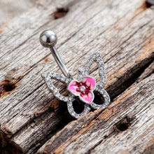 Load image into Gallery viewer, Clear Gem Fabulous Butterfly Pink Belly Ring