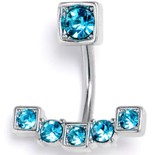 Load image into Gallery viewer, Blue CZ Gem Blocky Arch Double Mount Belly Ring
