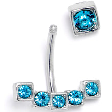 Load image into Gallery viewer, Blue CZ Gem Blocky Arch Double Mount Belly Ring