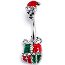 Load image into Gallery viewer, Clear Gem Santa Hat Skull Gift Hand Double Mount Belly Ring