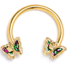 Load image into Gallery viewer, 16G 3/8 Vitrail Gem Gold Tone Classic Butterfly Circular Barbell