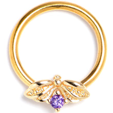 Load image into Gallery viewer, 16G 3/8 Purple Gem Gold Tone Beauty Bug Insect BCR Captive Ring