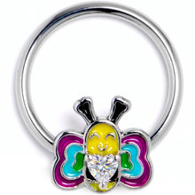 Load image into Gallery viewer, 16G 3/8 Clear CZ Gem Butterfly Love Bug Heart BCR Captive Ring