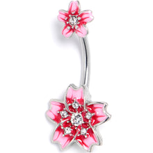 Load image into Gallery viewer, Clear Gem Perfect Pink Flower Double Mount Belly Ring