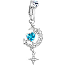 Load image into Gallery viewer, Clear Blue Gem Moon Lover Dangle Clip On Fake Belly Ring