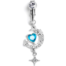 Load image into Gallery viewer, Clear Blue Gem Moon Lover Dangle Clip On Fake Belly Ring