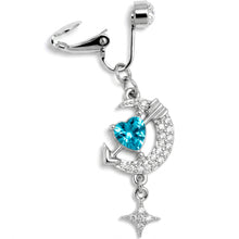 Load image into Gallery viewer, Clear Blue Gem Moon Lover Dangle Clip On Fake Belly Ring