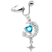 Load image into Gallery viewer, Clear Blue Gem Moon Lover Dangle Clip On Fake Belly Ring