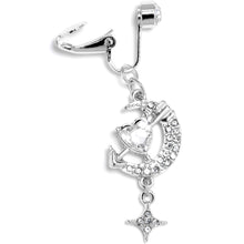 Load image into Gallery viewer, Clear Gem Moon Lover Dangle Clip On Fake Belly Ring