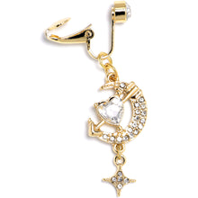 Load image into Gallery viewer, Clear Gem Gold Tone Moon Lover Dangle Clip On Fake Belly Ring