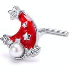 Load image into Gallery viewer, 20G 7mm Clear Gem Santa Hat Stars Red L Shape Nose Ring