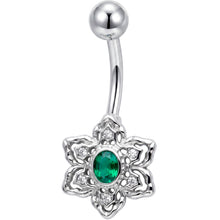 Load image into Gallery viewer, Clear Green Gem Blooming Beauty Flower Belly Ring