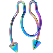 Load image into Gallery viewer, Rainbow Horseshoe Spike Fake Septum Ring Nipple and Clip on Earring
