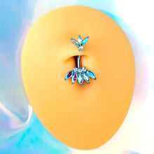 Load image into Gallery viewer, Clear Aurora Gem Fashion Fan Double Mount Belly Ring