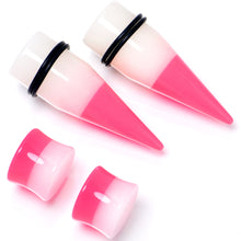 Load image into Gallery viewer, Pink White Acrylic Glow in the Dark Taper Saddle Plug Set 8mm to 16mm Sizes