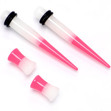 Load image into Gallery viewer, Pink White Acrylic Glow in the Dark Taper Saddle Plug Set 8mm to 16mm Sizes