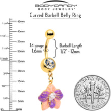 Load image into Gallery viewer, Clear Gem Gold Tone Pastel Flower Dangle Belly Ring