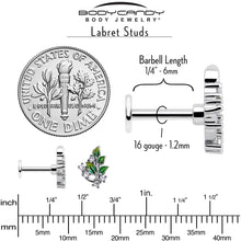 Load image into Gallery viewer, 16G 1/4 Clear CZ Gem Morning Leaves Cartilage Labret