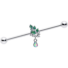 Load image into Gallery viewer, 14G Aurora CZ Gem Morning Leaves Dangle Industrial Barbell 38mm