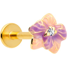 Load image into Gallery viewer, 16G 5/16 Clear Gem Gold Tone Pastel Flower Labret Monroe Tragus