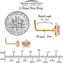 Load image into Gallery viewer, 20G 7mm Clear Gem Gold Tone Pastel Flower L Shape Nose Ring