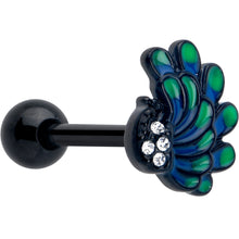 Load image into Gallery viewer, Clear Gem Black Peacock Green Barbell Tongue Ring