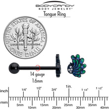 Load image into Gallery viewer, Clear Gem Black Peacock Green Barbell Tongue Ring