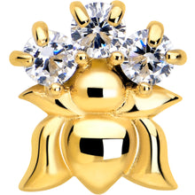 Load image into Gallery viewer, Clear CZ Gem Gold Tone Lush Lotus Flower Barbell Tongue Ring