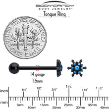 Load image into Gallery viewer, Blue CZ Gem Black Gothic Winter Holiday Snowflake Barbell Tongue Ring