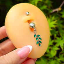 Load image into Gallery viewer, Green Clear Gem Leafy Luscious Branch Dangle Belly Ring