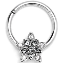 Load image into Gallery viewer, 16G 3/8 Clear CZ Gem Snowflake Flower Hinged Segment Ring