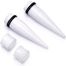 Load image into Gallery viewer, White Acrylic Shimmer Finish Taper Plug Set 6mm to 20mm Sizes