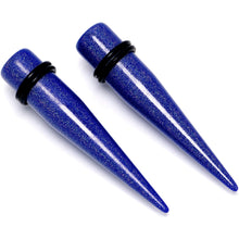 Load image into Gallery viewer, Blue Shimmer Acrylic Straight Taper Set 6mm to 20mm Sizes