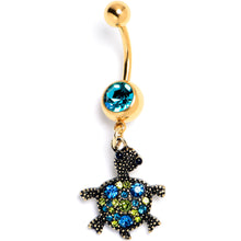 Load image into Gallery viewer, Blue Gem Gold Tone Sweet Sea Turtle Dangle Belly Ring
