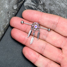 Load image into Gallery viewer, 14G Aurora CZ Gem Dreamcatcher Dangle Industrial Barbell 38mm