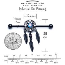 Load image into Gallery viewer, 14G Aurora CZ Gem Black Dreamcatcher Dangle Industrial Barbell 38mm