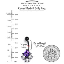 Load image into Gallery viewer, Clear Purple CZ Gem Black Rhombus Riot Belly Ring
