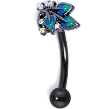 Load image into Gallery viewer, 16G 5/16 Clear CZ Gem Black Lush Leaves Curved Eyebrow Ring