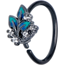 Load image into Gallery viewer, 20G 5/16 Clear CZ Gem Black Lush Leaves Nose Hoop