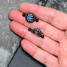 Load image into Gallery viewer, 14G 9/16 Blue Aurora Gem Black Night Blossom Nipple Shield Set