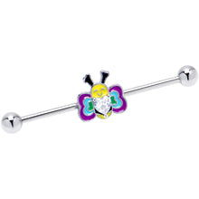 Load image into Gallery viewer, 14G Clear CZ Gem Butterfly Love Bug Heart Industrial Barbell 38mm