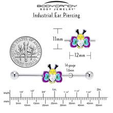 Load image into Gallery viewer, 14G Clear CZ Gem Butterfly Love Bug Heart Industrial Barbell 38mm