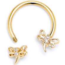 Load image into Gallery viewer, 16G 3/8 Clear CZ Gem Gold Tone Dragonfly Deluxe Circular Barbell