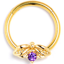 Load image into Gallery viewer, 16G 3/8 Purple Gem Gold Tone Beauty Bug Hinged Segment Ring