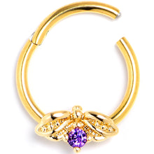 Load image into Gallery viewer, 16G 3/8 Purple Gem Gold Tone Beauty Bug Hinged Segment Ring