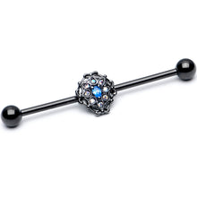 Load image into Gallery viewer, 14G Blue Aurora Gem Black Night Blossom Industrial Barbell 38mm