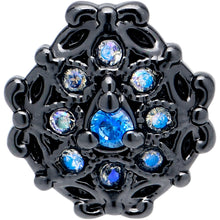 Load image into Gallery viewer, 20G 7mm Blue Aurora Gem Black Night Blossom L Shape Nose Ring
