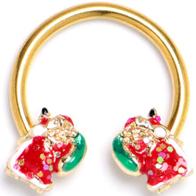 Load image into Gallery viewer, 16G 3/8 Gold Tone Glitter Santa Red Horseshoe Circular Barbell