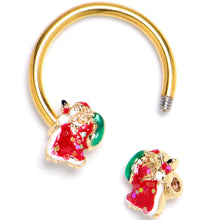 Load image into Gallery viewer, 16G 3/8 Gold Tone Glitter Santa Red Horseshoe Circular Barbell