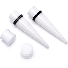 Load image into Gallery viewer, White Acrylic Shimmer Finish Taper Plug Set 6mm to 20mm Sizes
